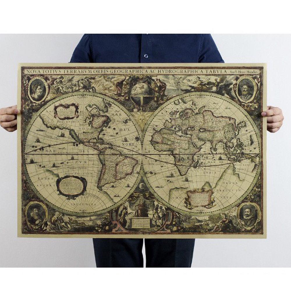 Retro World Map Nautical Ocean - đánh giá và giá Star Map Poster